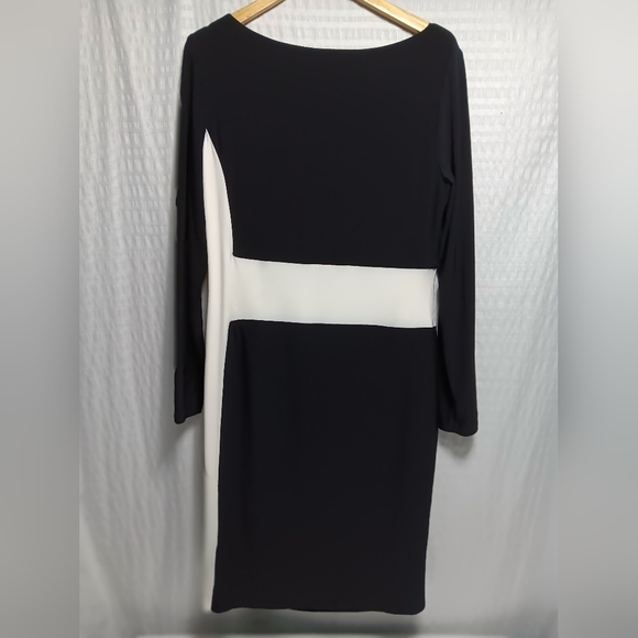 Lauren Ralph Lauren Ladies side rouching Black and white Long Sleeve Dress. 16 - Picture 3 of 9